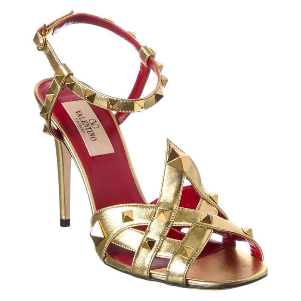 Valentino Rockstud 100 Leather Sandal, Gold